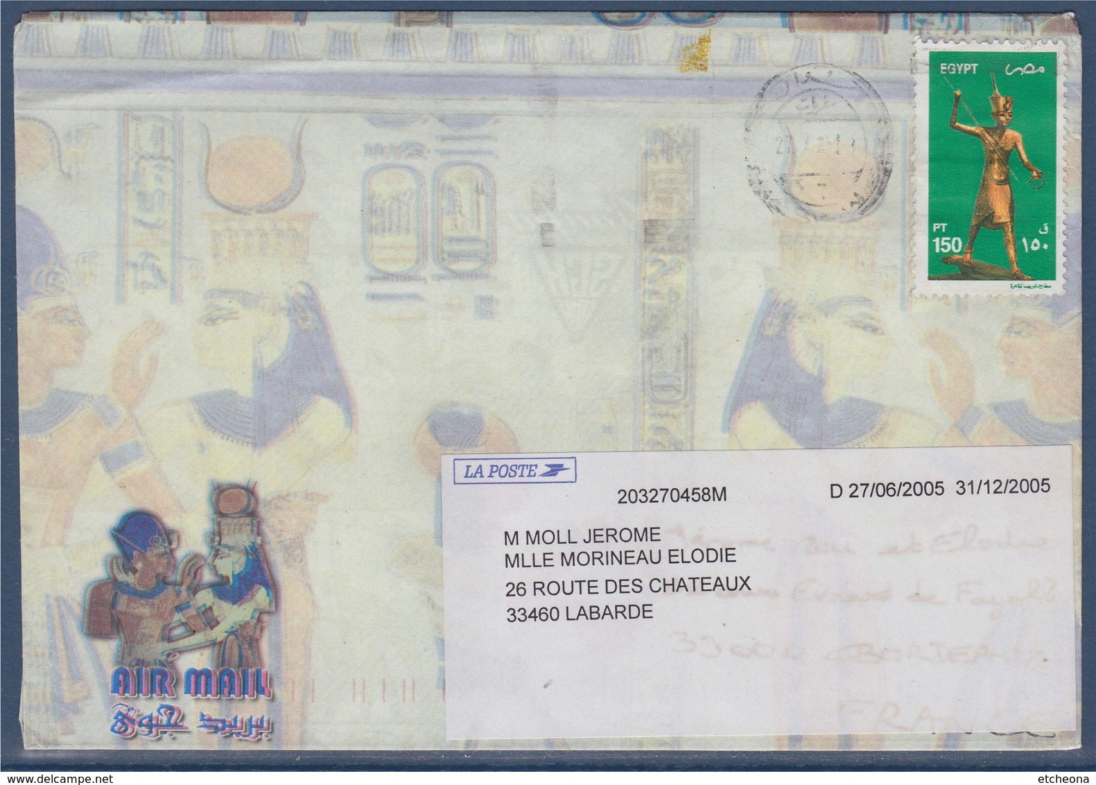 = Enveloppe Egypte 1 Timbre à Destination France Avec étiquette Pour Faire Suivre - Lettres & Documents