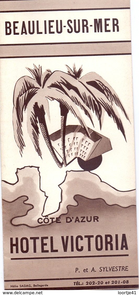 Brochure Dépliant Faltblatt Toerisme Tourisme - Hotel Victoria - Beaulieu Sur Mer - Cote D'Azur Ca 1955 - Dépliants Touristiques