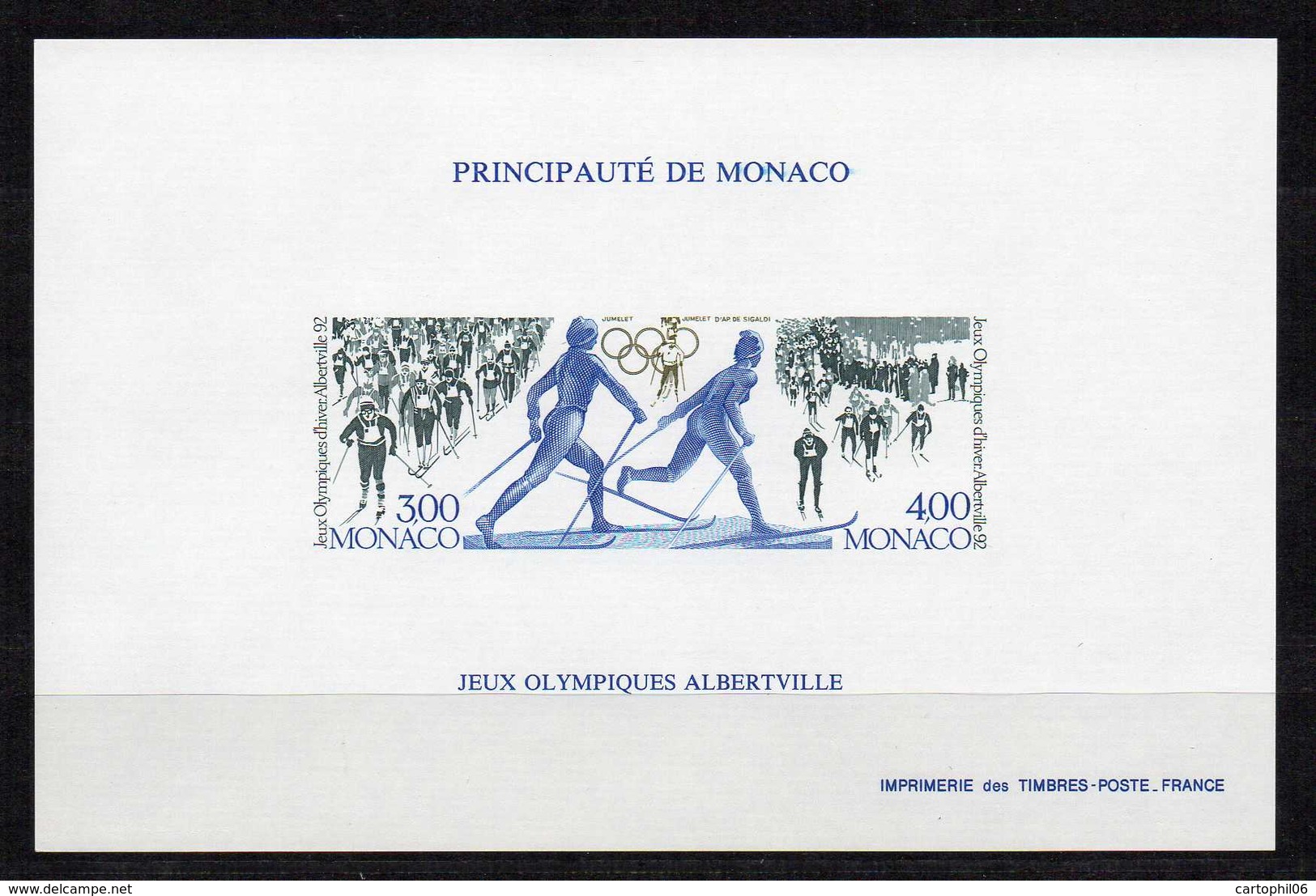 - MONACO Jeux Olympiques ALBERTVILLE 1992 - Yvert & Tellier Bloc Spécial N° 15a Neuf ** NON DENTELE - Cote 270 EUR - - Blocs