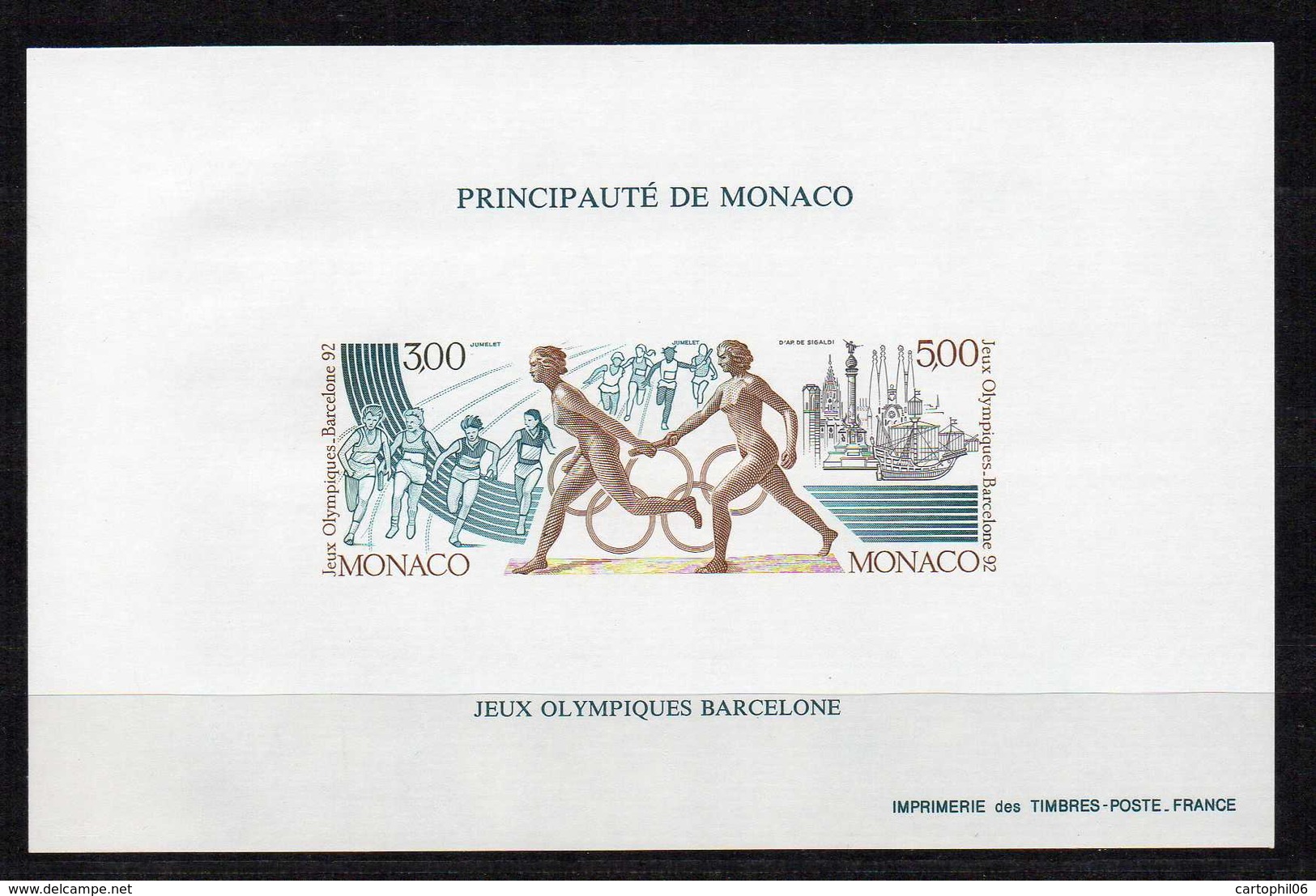 - MONACO Jeux Olympiques BARCELONE 1992 - Yvert & Tellier Bloc Spécial N° 16a Neuf ** NON DENTELE - Cote 270 EUR - - Blocs