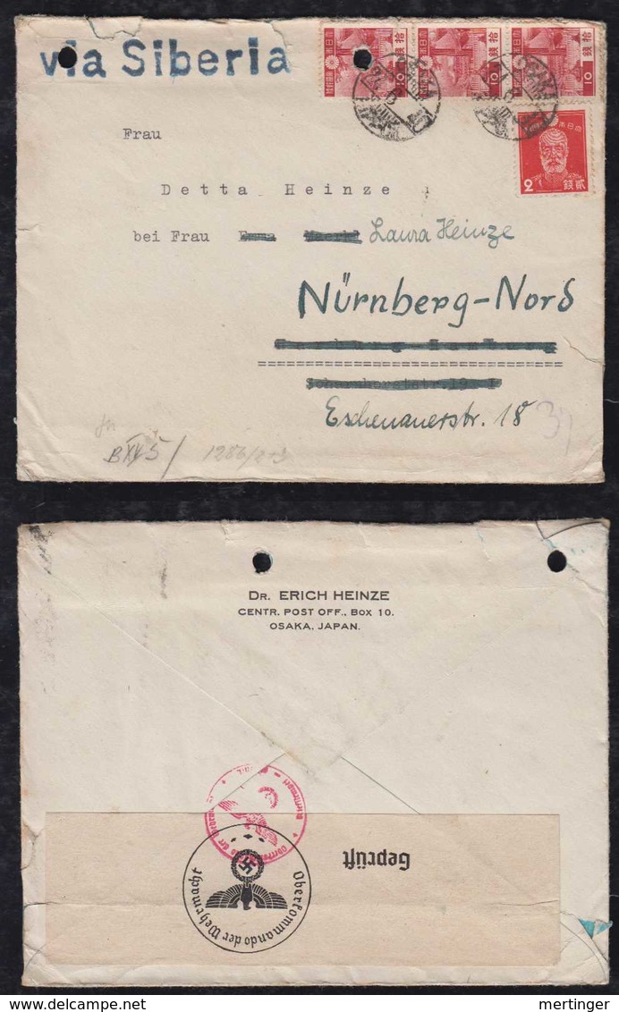 Japan 1940 Censor Cover OSAKA To NUERNBERG Germany Via Siberia - Cartas & Documentos