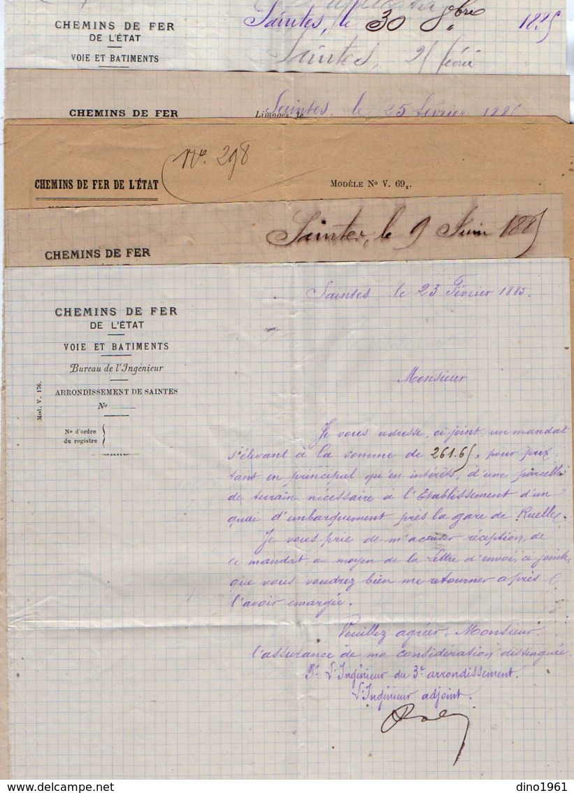 VP12.701 - SAINTES 1885 - Lot De Documents De La Cie Des Chemins De Fer De L'Etat Concernant La Commune De RUELLE - Spoorweg