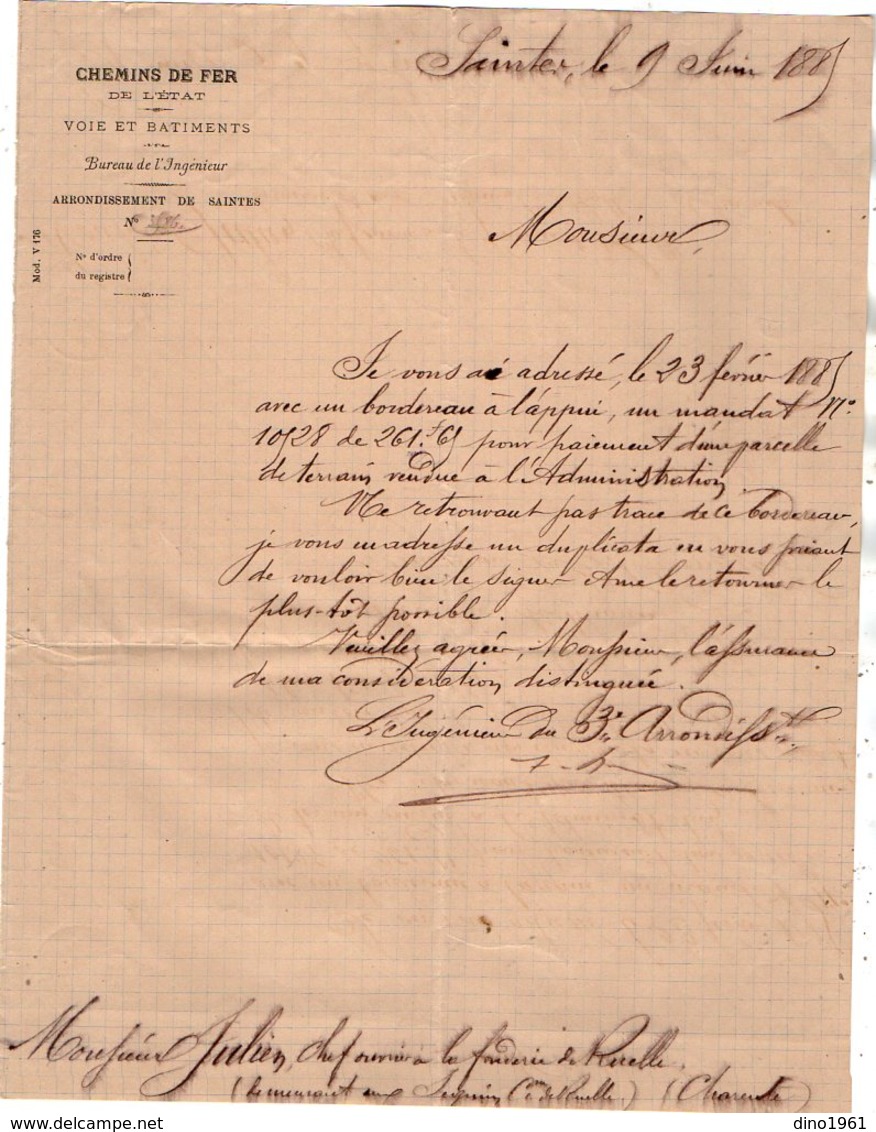 VP12.701 - SAINTES 1885 - Lot De Documents De La Cie Des Chemins De Fer De L'Etat Concernant La Commune De RUELLE - Eisenbahnverkehr