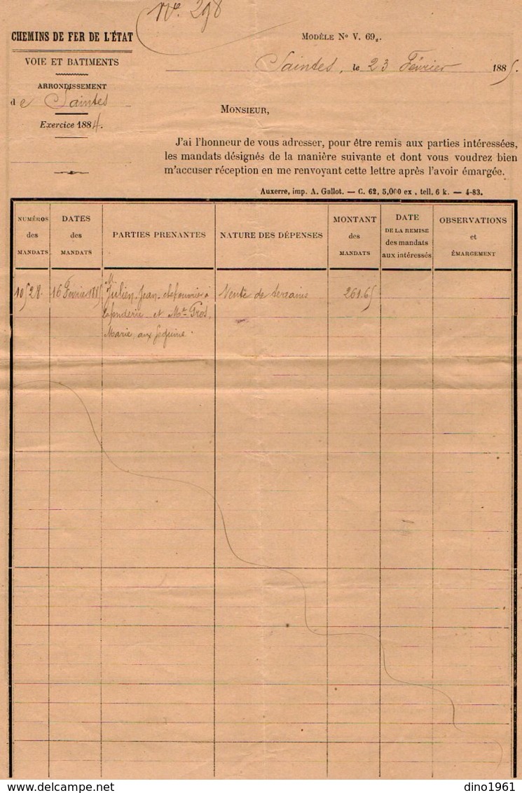 VP12.701 - SAINTES 1885 - Lot De Documents De La Cie Des Chemins De Fer De L'Etat Concernant La Commune De RUELLE - Spoorweg