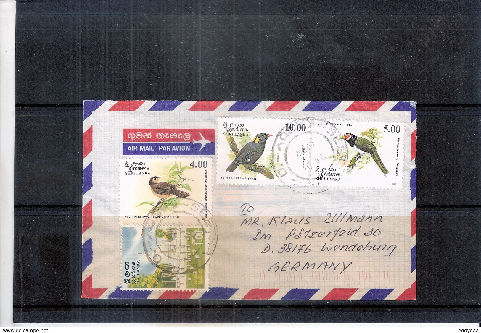 Cover From Sri Lanka To Germany - Birds (to See) - Sri Lanka (Ceylan) (1948-...)