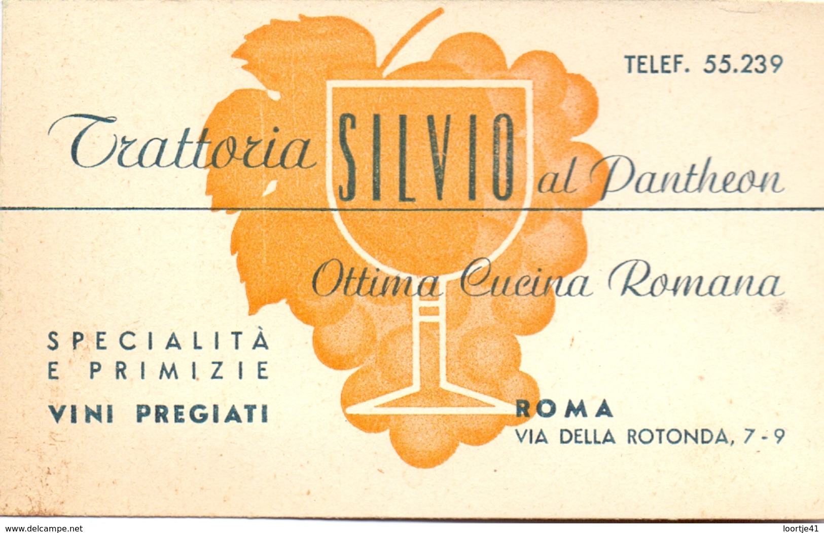 Visitekaartje - Carte Visite - Vini Vin Wijn  - Trattoria Silvio - Roma Rome - Cartes De Visite