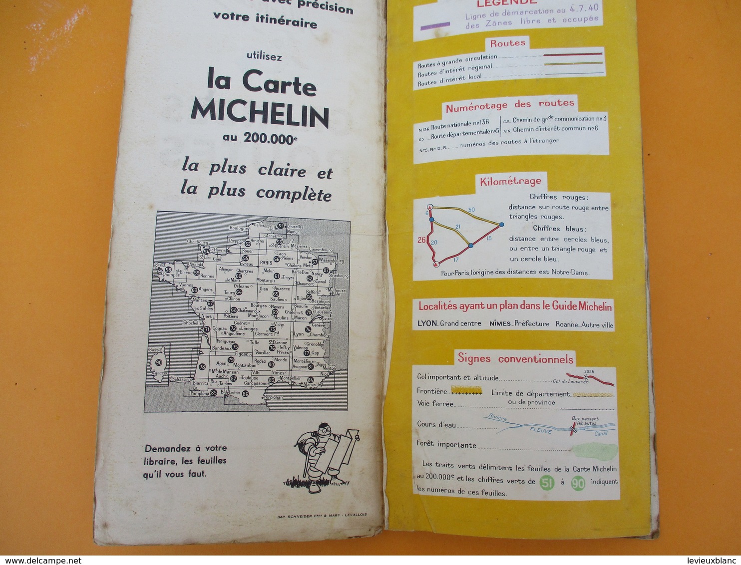 Carte Pneu Michelin/Grandes Routes/Serv.de Tourisme Michelin/Ligne De Démarcation/N°98/Schneider/Levallois/1940   PGC190 - Cartes Routières