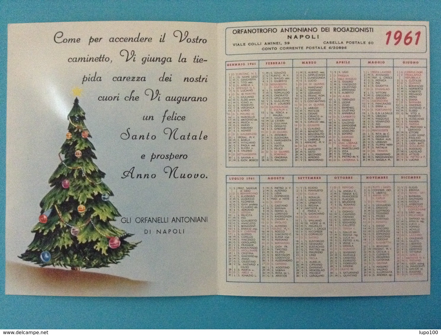 SANTINO CALENDARIETTO HOLY CARD GESU' BAMBINO CALENDARIO 1961 ORFANOTROFIO ANTONIANO DEI ROGAZIONISTI NAPOLI - Petit Format : 1961-70