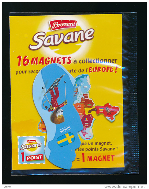 MAGNET, BROSSARD, SAVANE, CARTE DE L&acute;EUROPE : SUEDE (Neuf Sous Plastique) 2 Scans - Tourisme