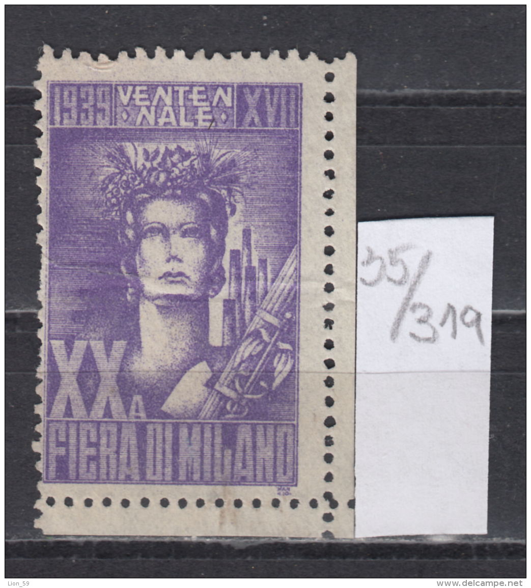35K319 / 1939 VENTENNALE XVII - XX A FIERA DI MILANO - CINDERELLA LABEL VIGNETTE  Italia Italy Italie Italien Italie - Cinderellas