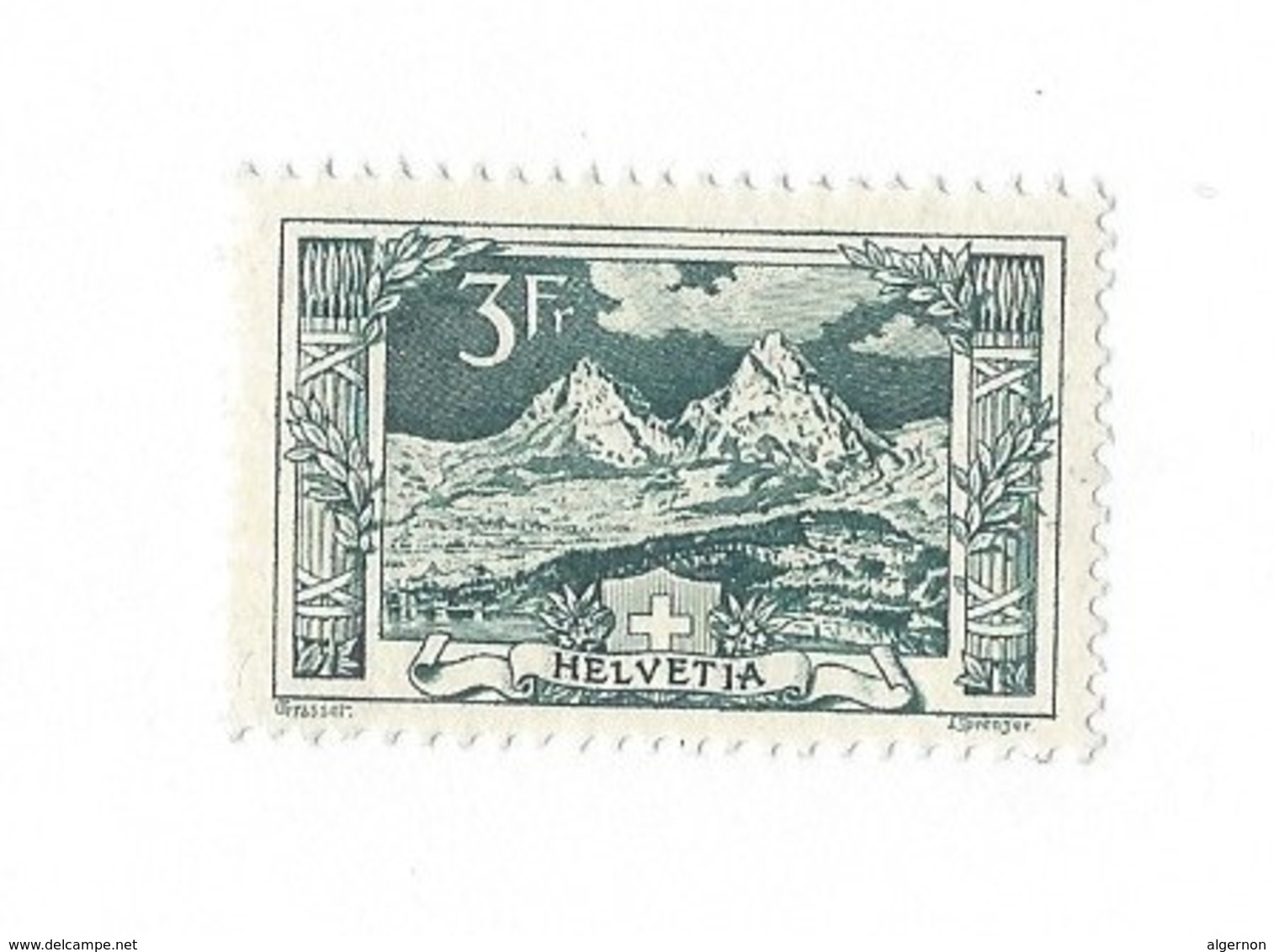 20244 -  Schweiz 1914 3 Fr Vert  Paysage Mythen  Zu N° 129 Côte 1960 CHF  Avec Attestation - Ungebraucht