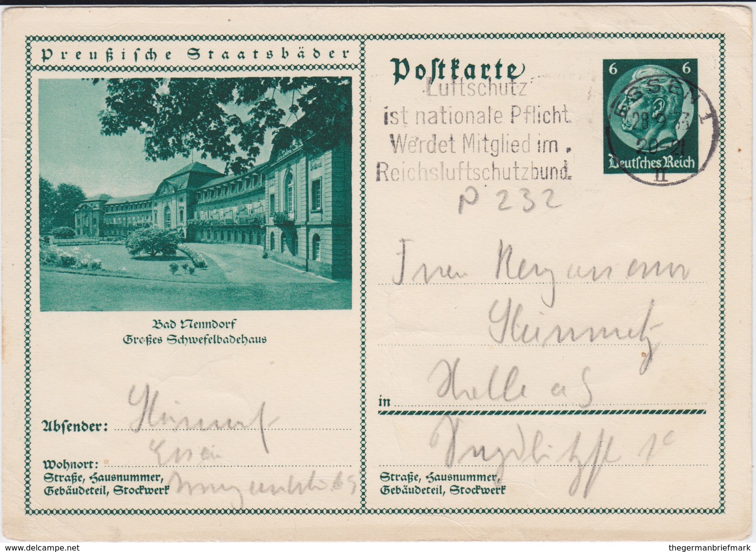 DR 3 Reich Ganzsache P 232 Bildpostkarte Bad Nenndorf Gel MWSt Essen 1933 - Sonstige & Ohne Zuordnung