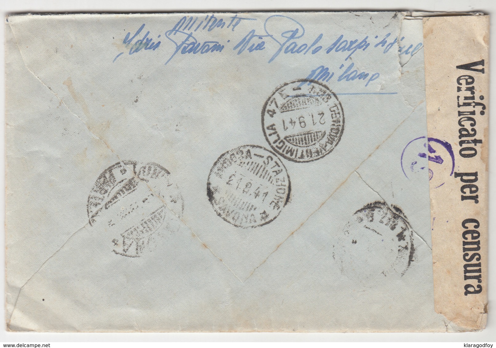 Italy, Letter Cover Censored Travelled 1941 Milano To Andora, Savona B180710 - Marcofilie