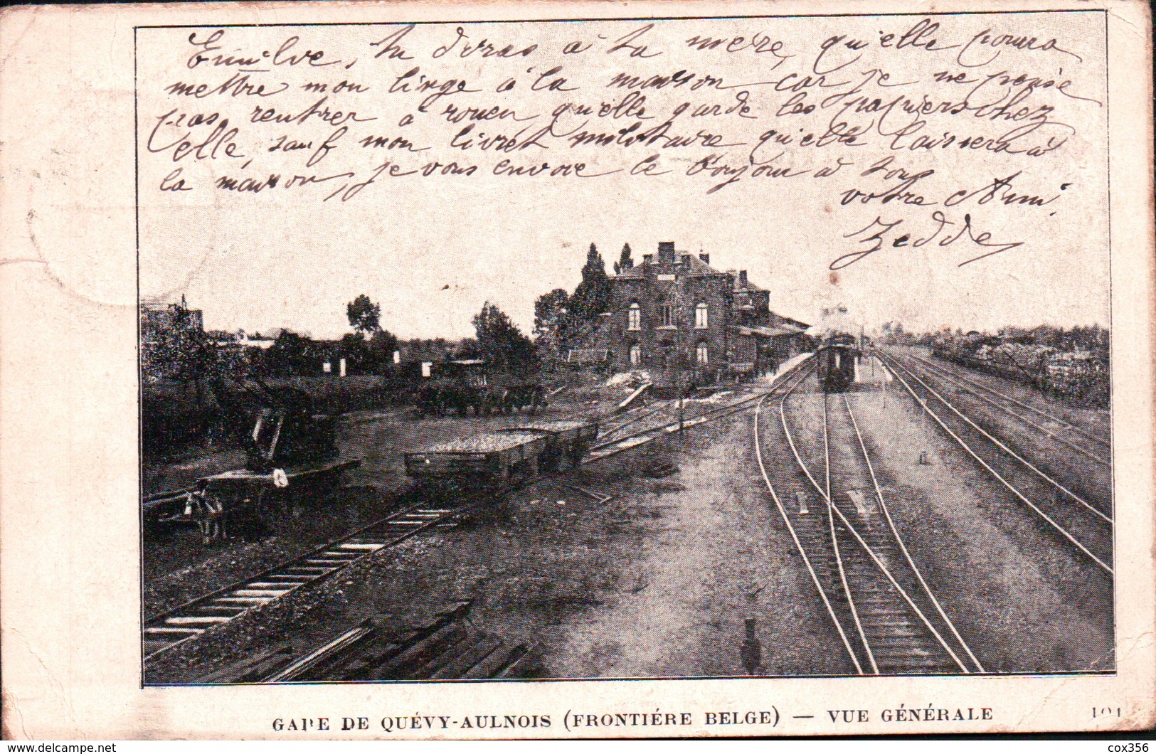 CPA BELGIQUE QUEVY AULNOIS La Gare Vue Générale - Quévy