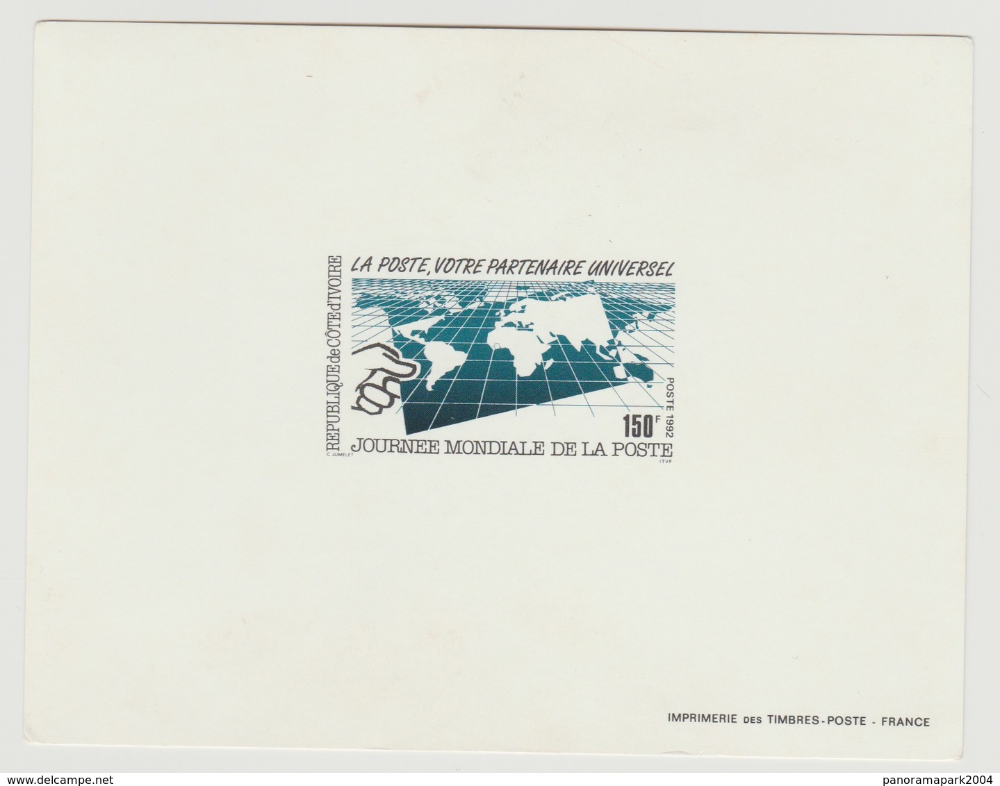 Côte D'Ivoire Ivory Coast Proof De Luxe 1992 Journée Mondial De La Poste World Postal Day - Posta