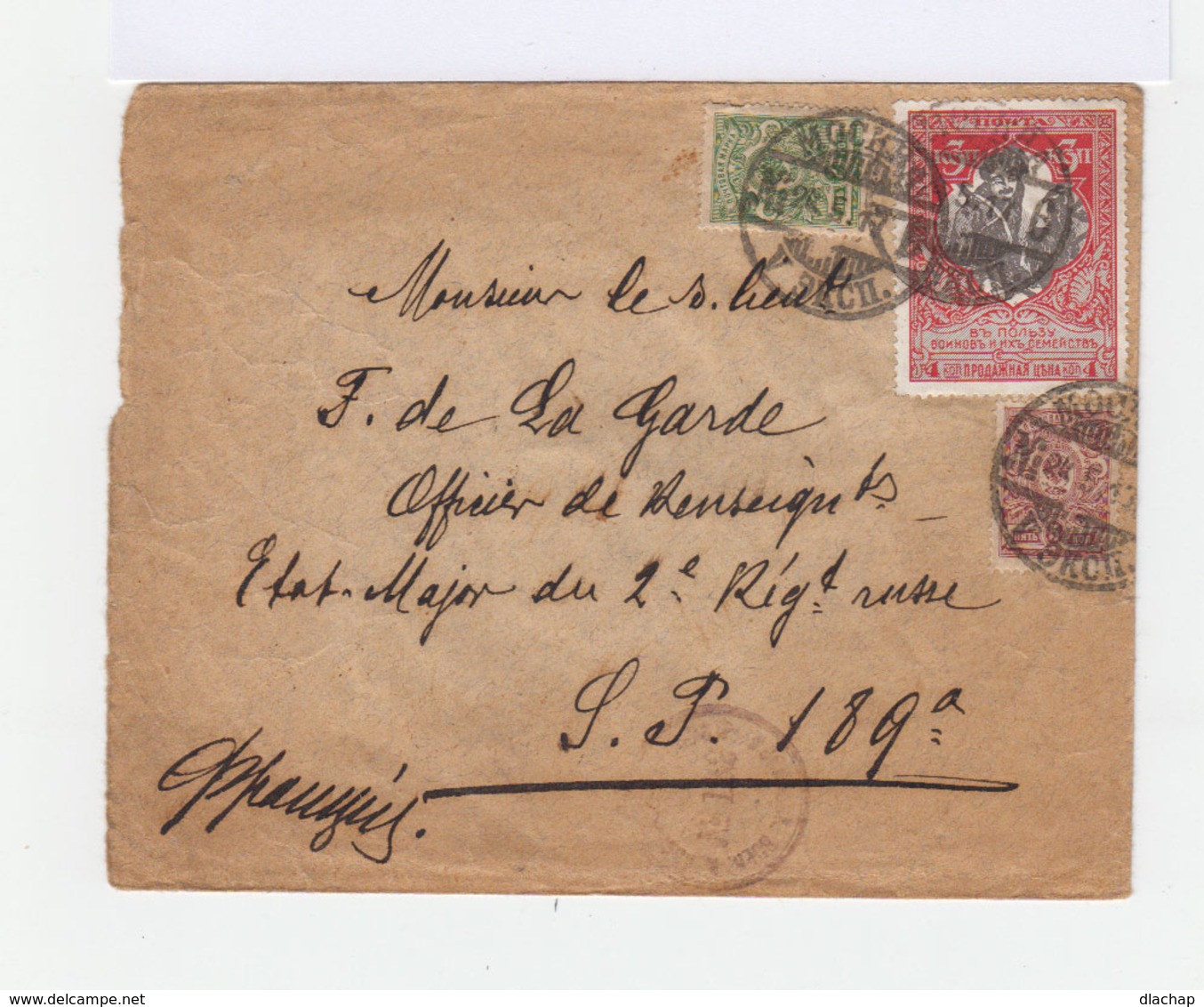 Sur Enveloppe. Deux Timbres Armoieries. Un Timbre De Bienfaisance 3 K. Cosaque Du Don. Cachets Dates 1917. (569) - Lettres & Documents