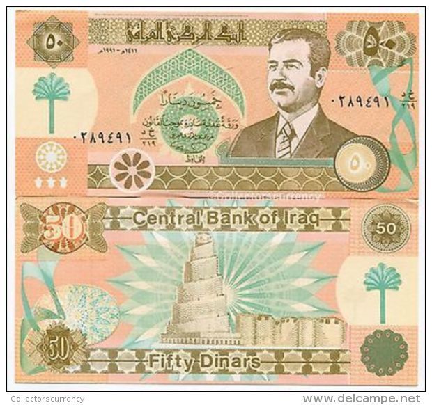 SADDAM  HUSSEIN IRAQ IRAQI  NOTE 50 DINAR - PICK 75 - UNC - ORIGINAL - VERY RARE - Iraq