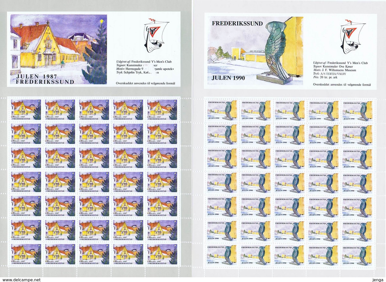 Denmark; Local Christmas Seals Frederikssund Y's Men's Club. 2 Unused Sheets, Not Folded - MNH **;  1987 & 1990. - Full Sheets & Multiples