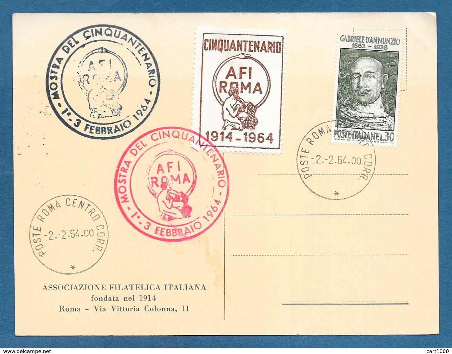 1964 CINQUANTENARIO ASSOCIAZIONE FILATELICA ITALIANA AFI ROMA - Maximum Cards