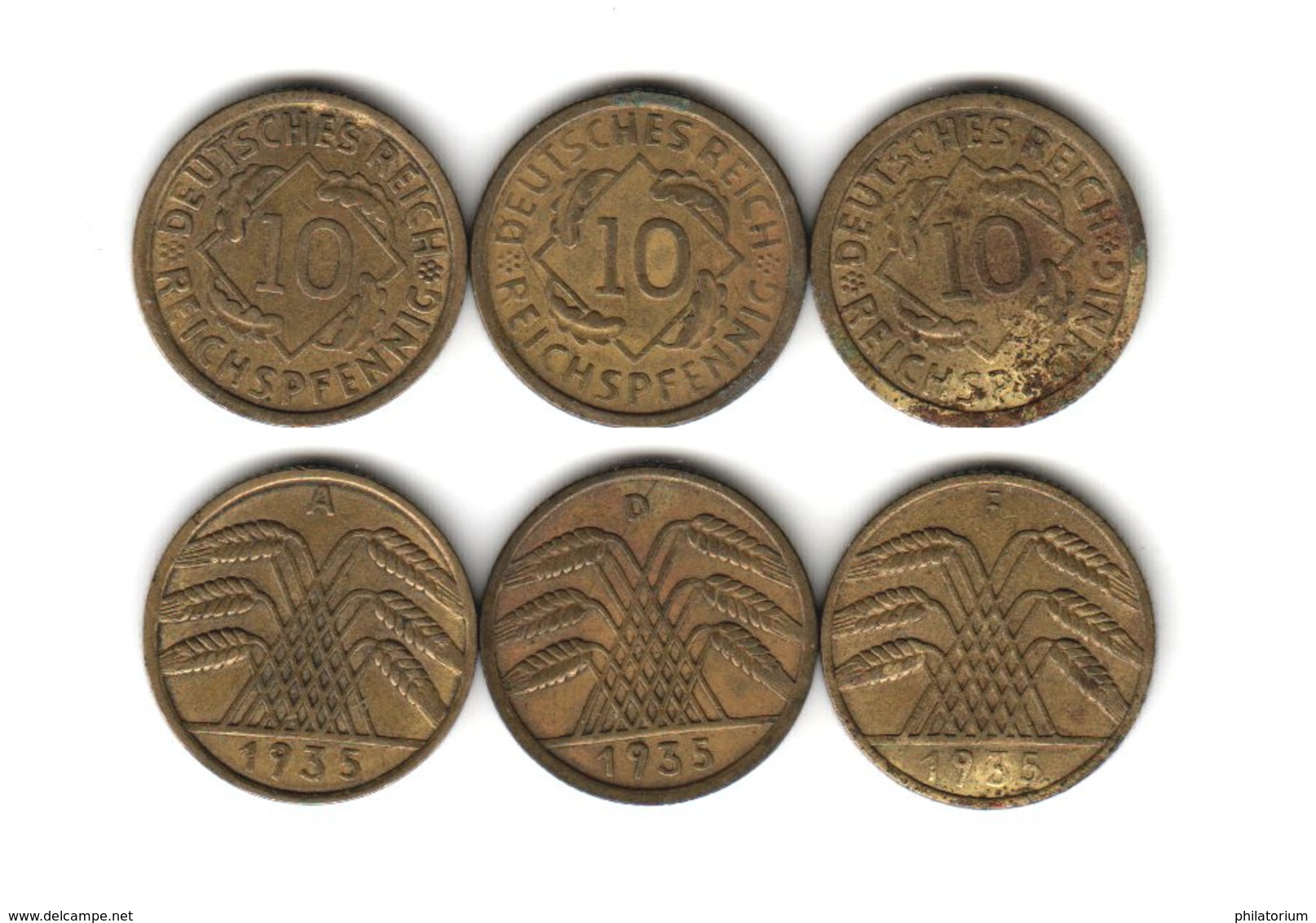 Allemagne   10 Reichspfennig 1935 A + D  + F    Deutsches Reich - 10 Rentenpfennig & 10 Reichspfennig
