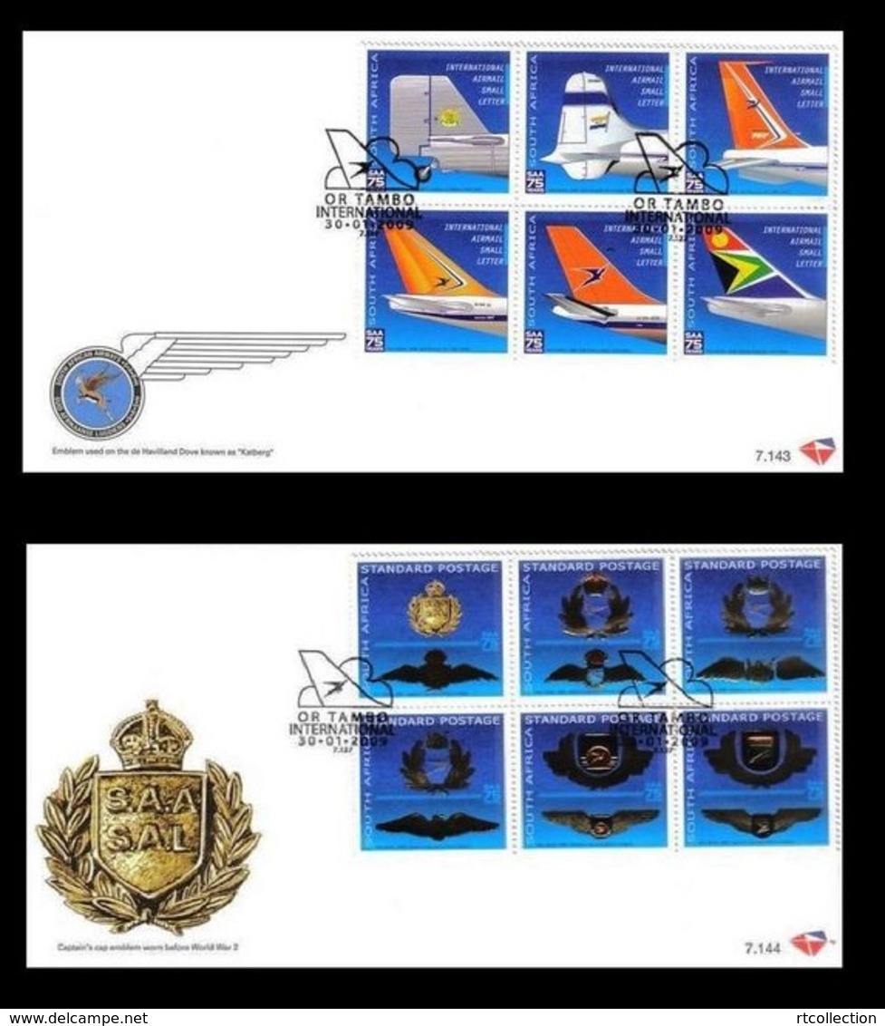 South Africa 2009 - 2 First Day Cover FDC 75th Anniv South African Airways SAA SA Aviation Coat Of Arms Stamps - Covers