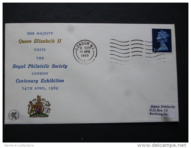 GREAT BRITAIN [UK] ROYAL PHILATELIC SOCIETY SPECIAL POSTMARK 1969 QEII VISITS - Marcophilie