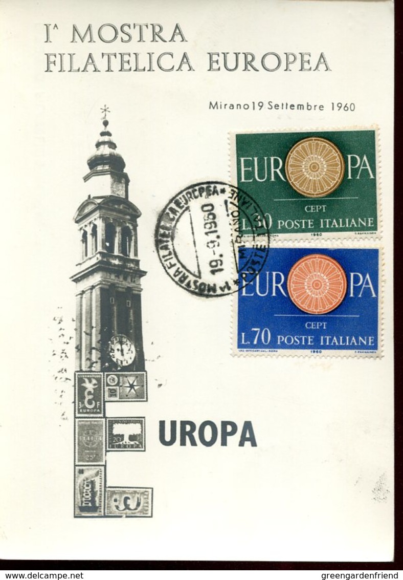 35735 Italia, Special Card  And Postmark  Mirano 1960 First European Philat. Exhibition, 1^ Mostra Filatelica - Sin Clasificación