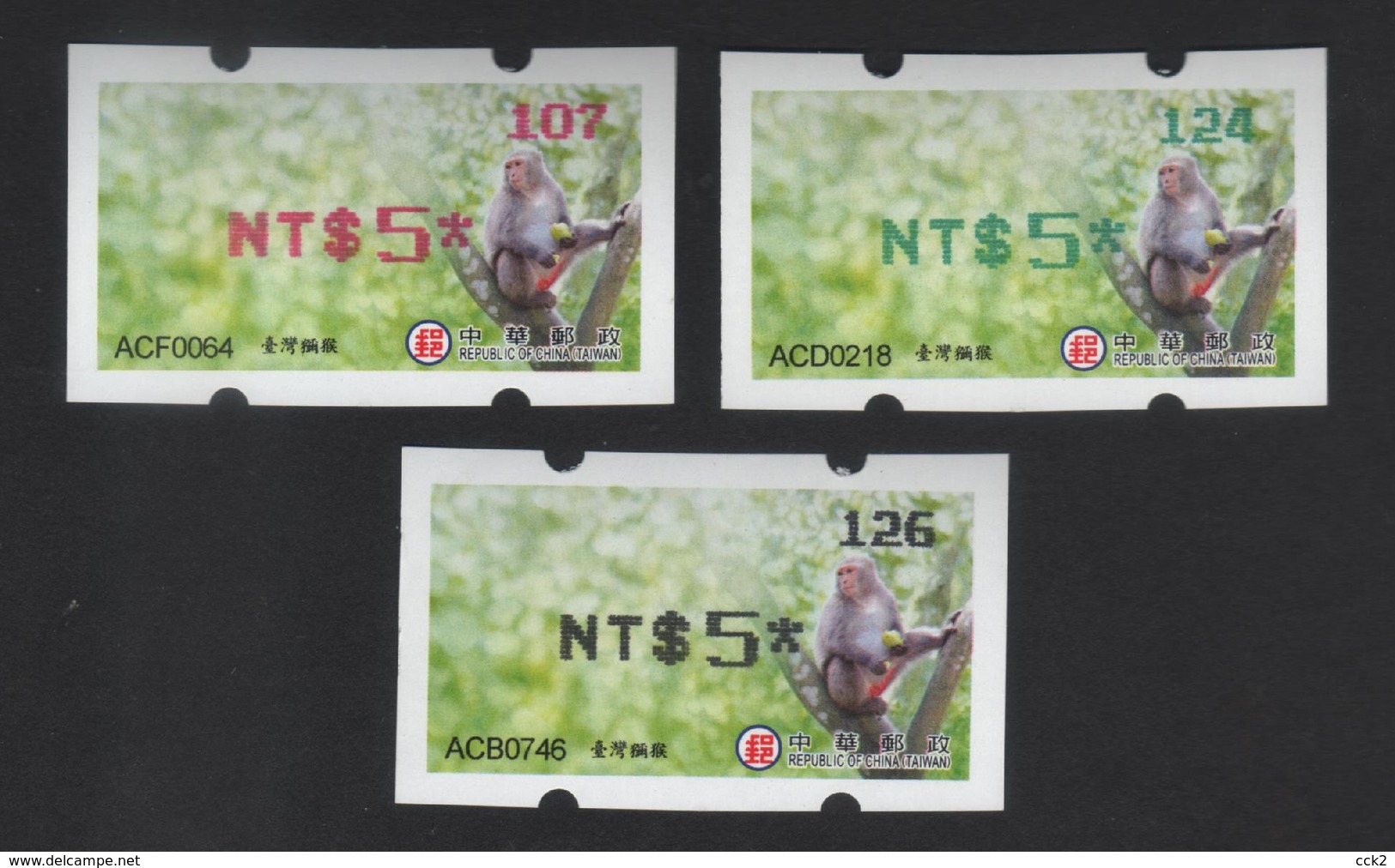 2018 Taiwan R.O.CHINA - ATM Frama -Formosan Macaque  3 Colors (,Red Green & Black) - Machine Labels [ATM]