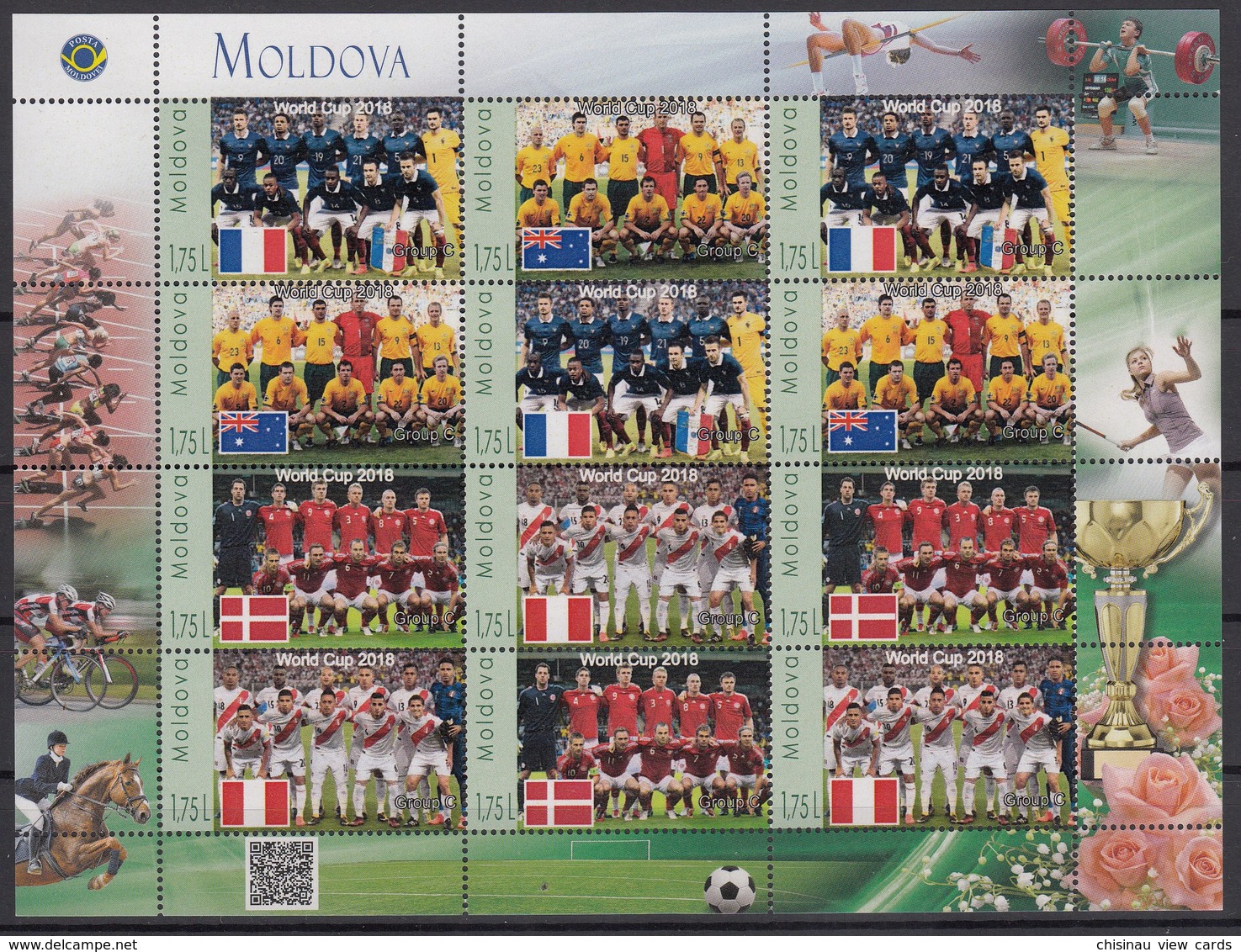 Moldova 2018  Football. FIFA World Cup In Russia MNH Sheet Personalized Stamps Group C - 2018 – Rusia