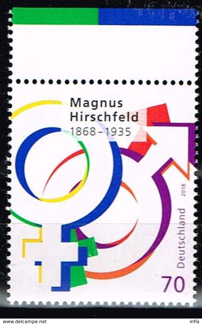 Bund 2018, Michel # 3402 ** 150. Geburtstag Magnus Hirschfeld - Ongebruikt