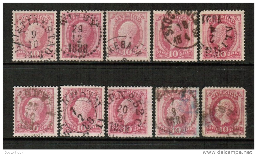 SWEDEN  Scott # 45 USED WHOLESALE LOT OF 10 (WH-190) - Vrac (max 999 Timbres)