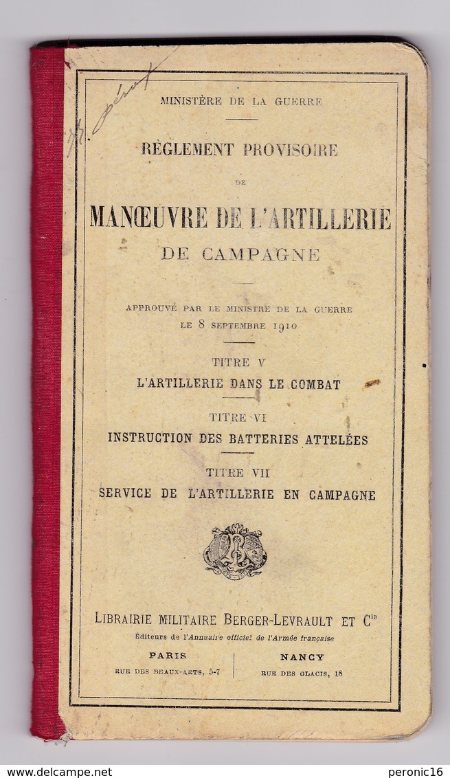 Ministère De La Guerre, Règlement Provisoire De Manœuvre De L'artillerie De Campagne, Titres V, VI, VII - Other & Unclassified