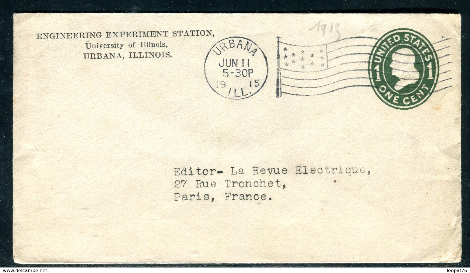 Etats Unis - Entier Postal De Urbana Pour Paris En 1915 - 1901-20