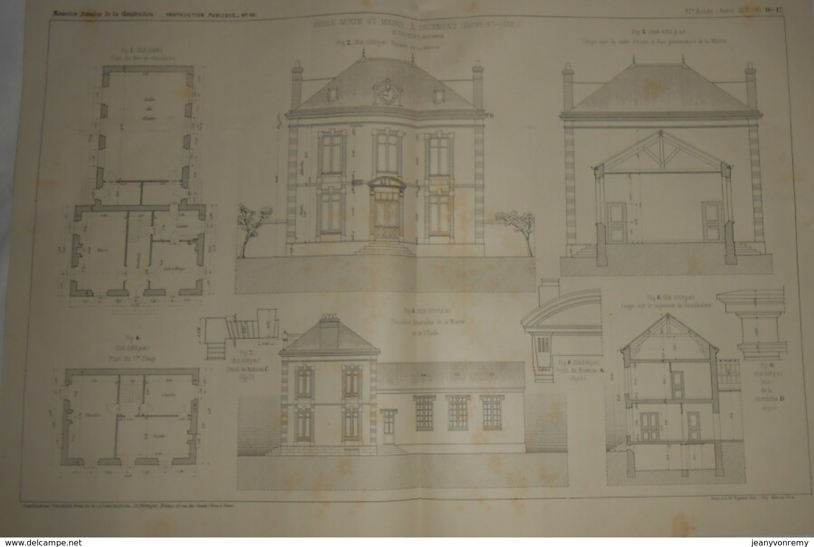 Plan D'une Ecole Mixte Et Mairie à Orcemont. Seine Et Oise. M. Trubert, Architecte. 1911 - Opere Pubbliche