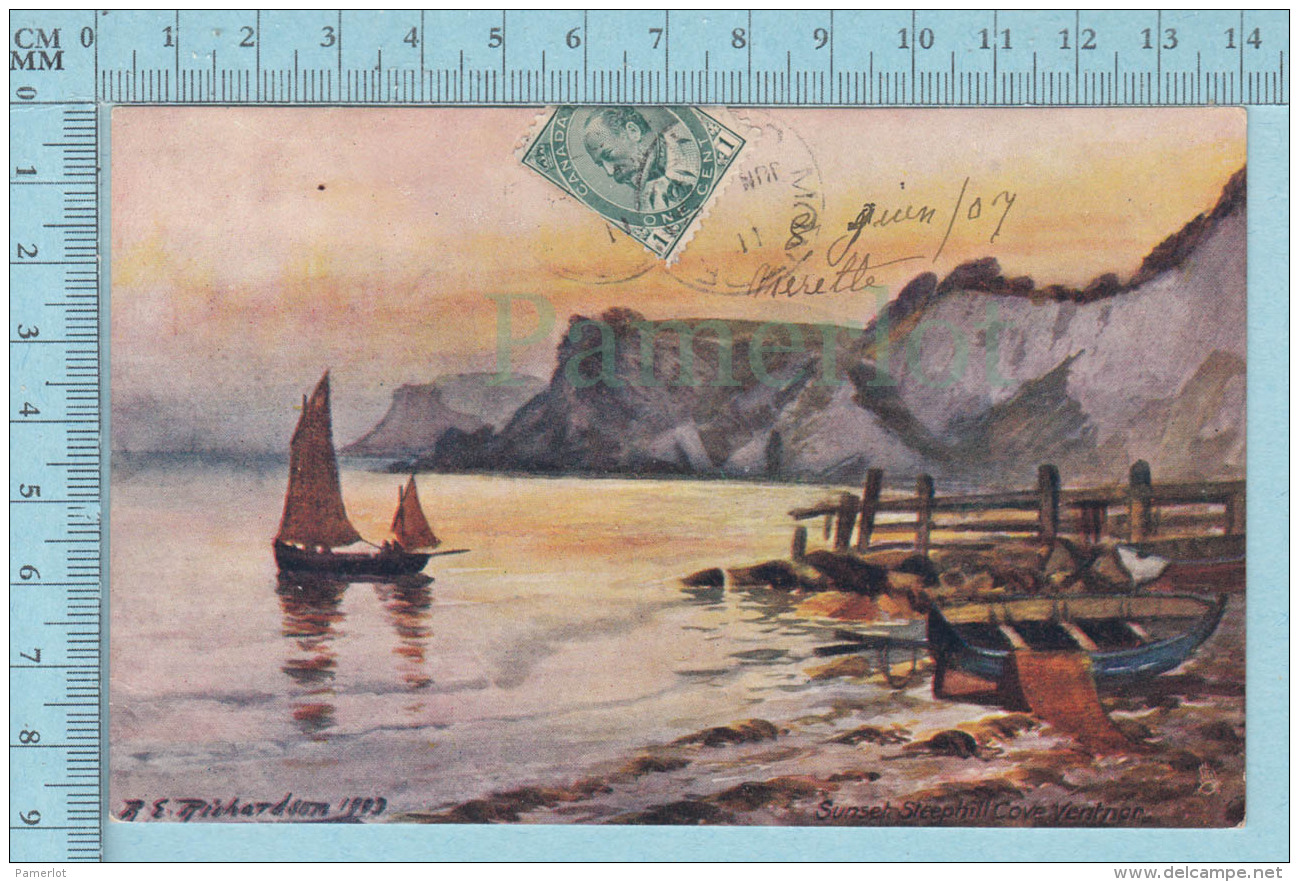 CPA Voyagé 1907 - Raphael Tuck Aquarette,  - R.E. Richardson, Susset Sleephill Cove Ventnor #6264 - Stamp CND #89 - Tuck, Raphael