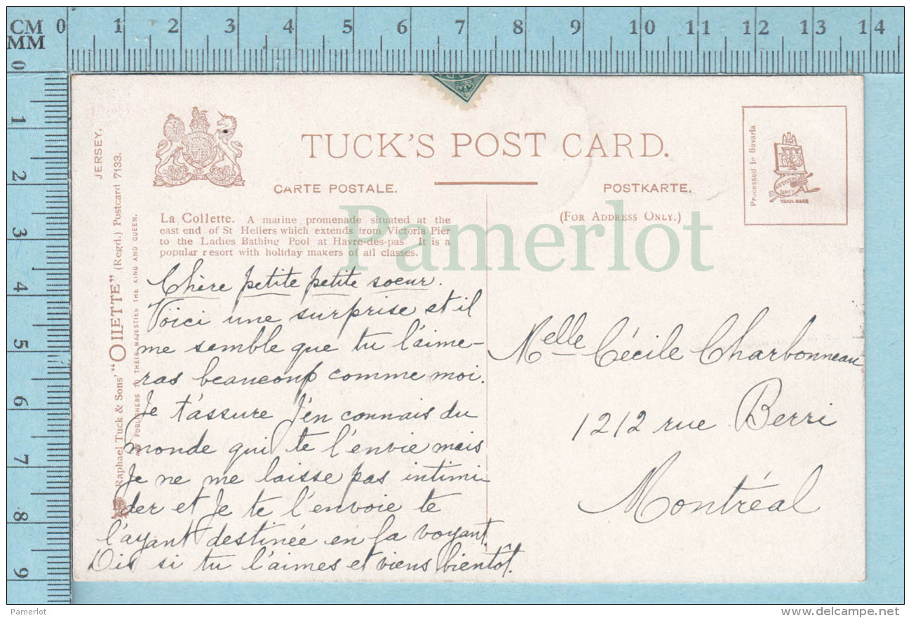CPA Voyagé 1906 - Raphael Tuck Oilette,  -Earbalestier,  La Colette Jersey  #7133 - Stamp CND #89 - Tuck, Raphael