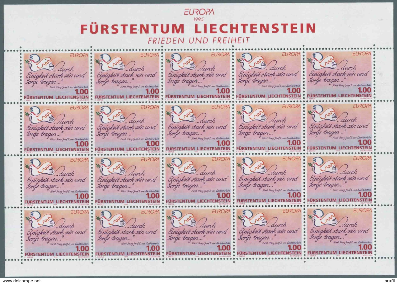 1995 Europa C.E.P.T., Minifogli Liechtenstein, Serie Completa Nuova (**) - 1995