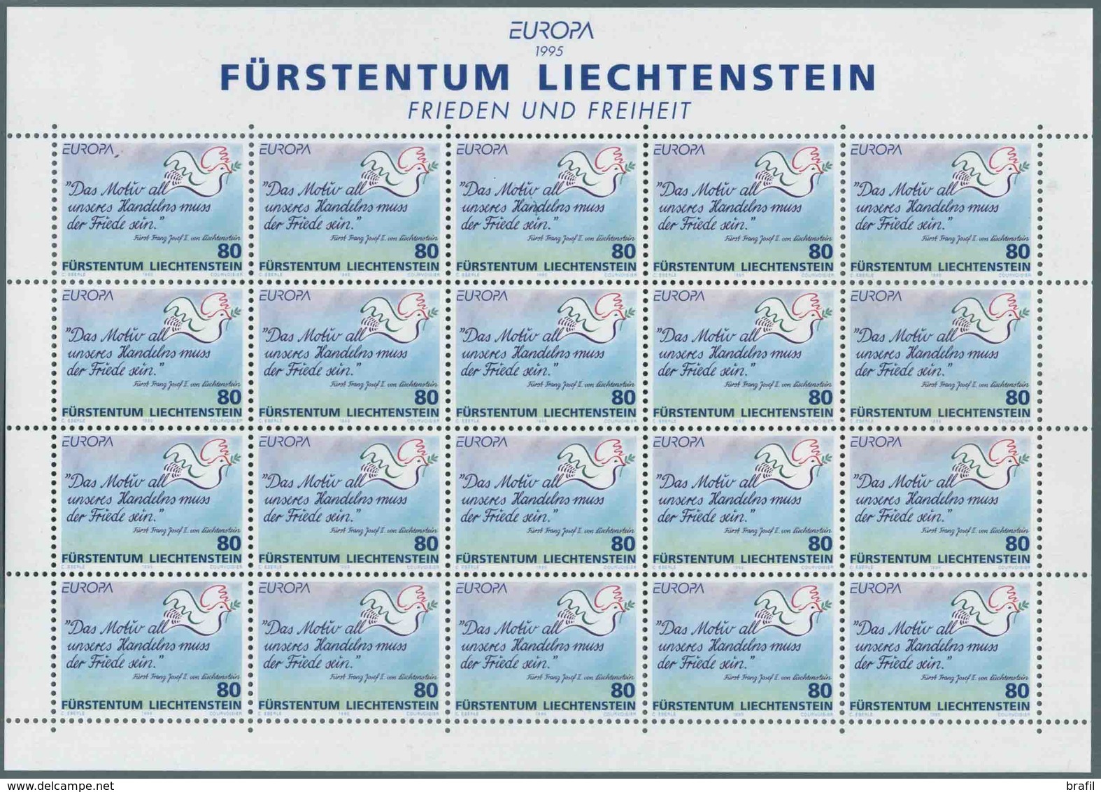 1995 Europa C.E.P.T., Minifogli Liechtenstein, Serie Completa Nuova (**) - 1995