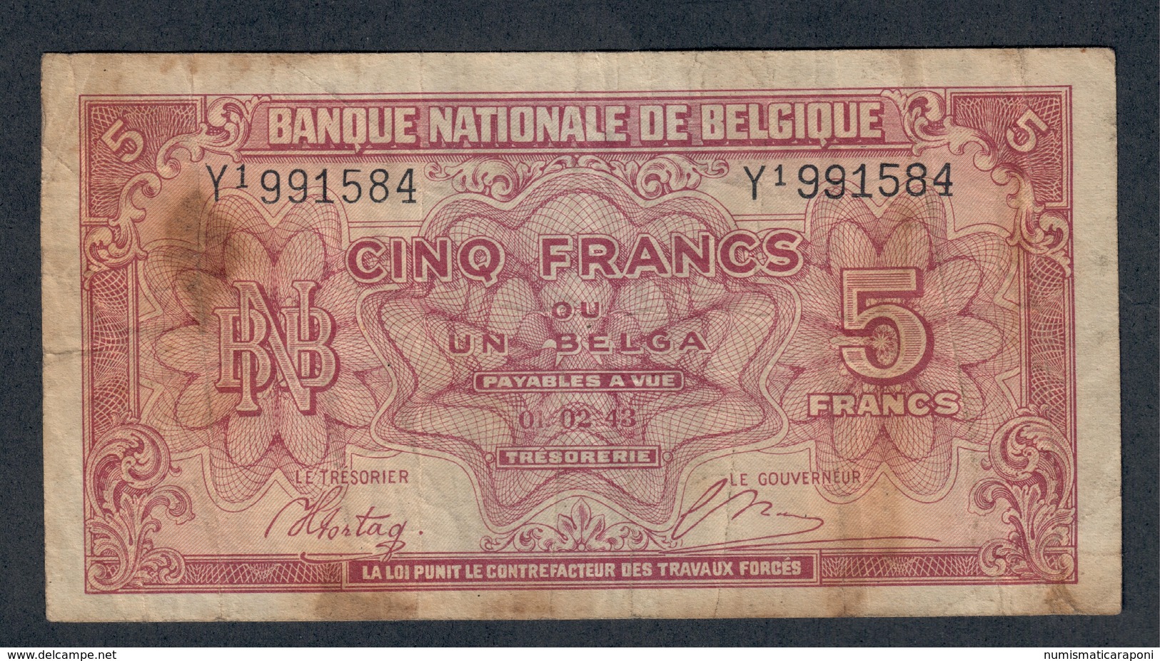 BELGIO Belgique 5 FRANCS 1943 LOTTO 496 - 5 Francs-1 Belga