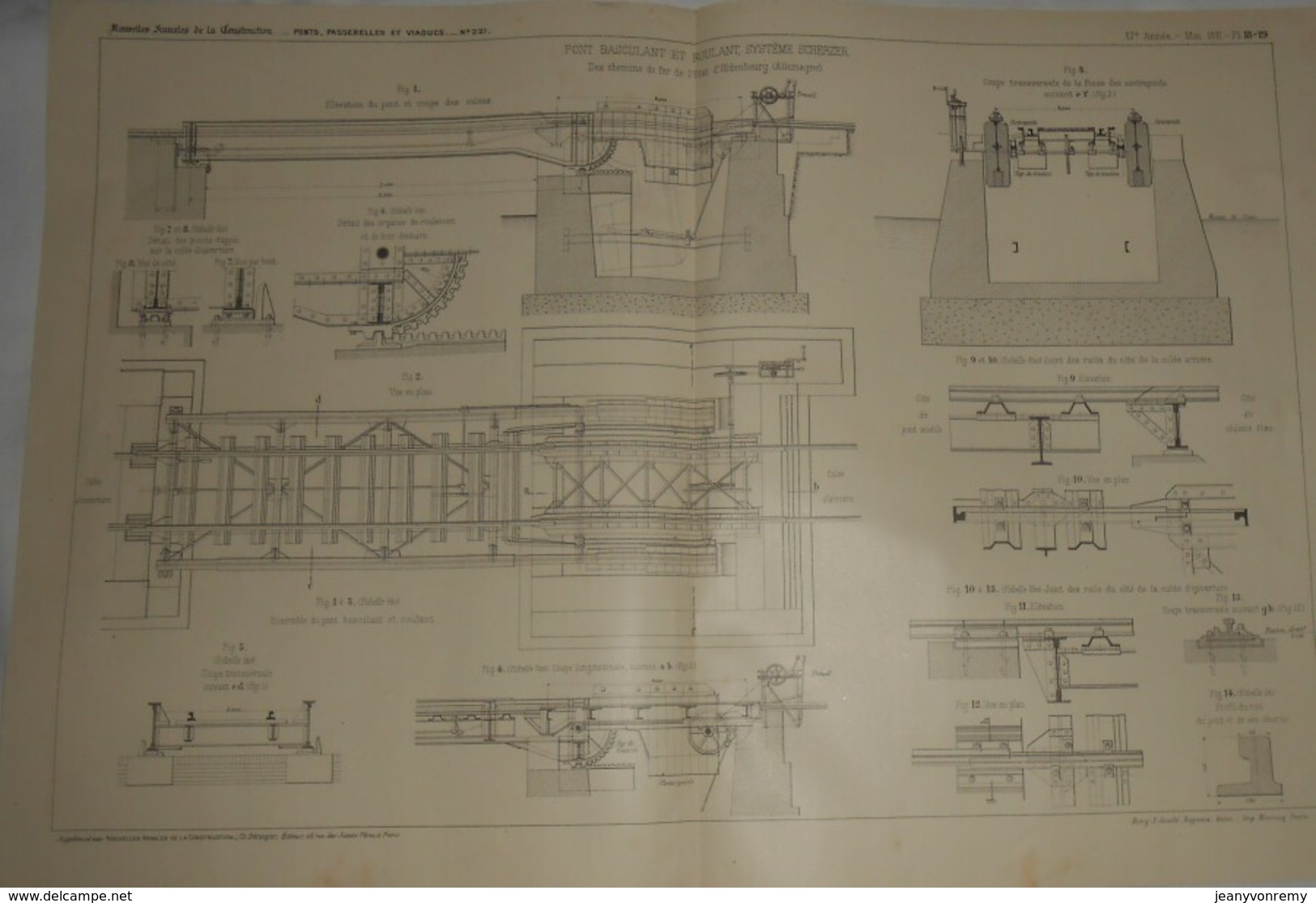 Plan D'un Pont Basculant Et Roulant. Système Scherzer. Des Chemins De Fer De L'Etat D'Oldenbourg En Allemagne. 1911 - Travaux Publics