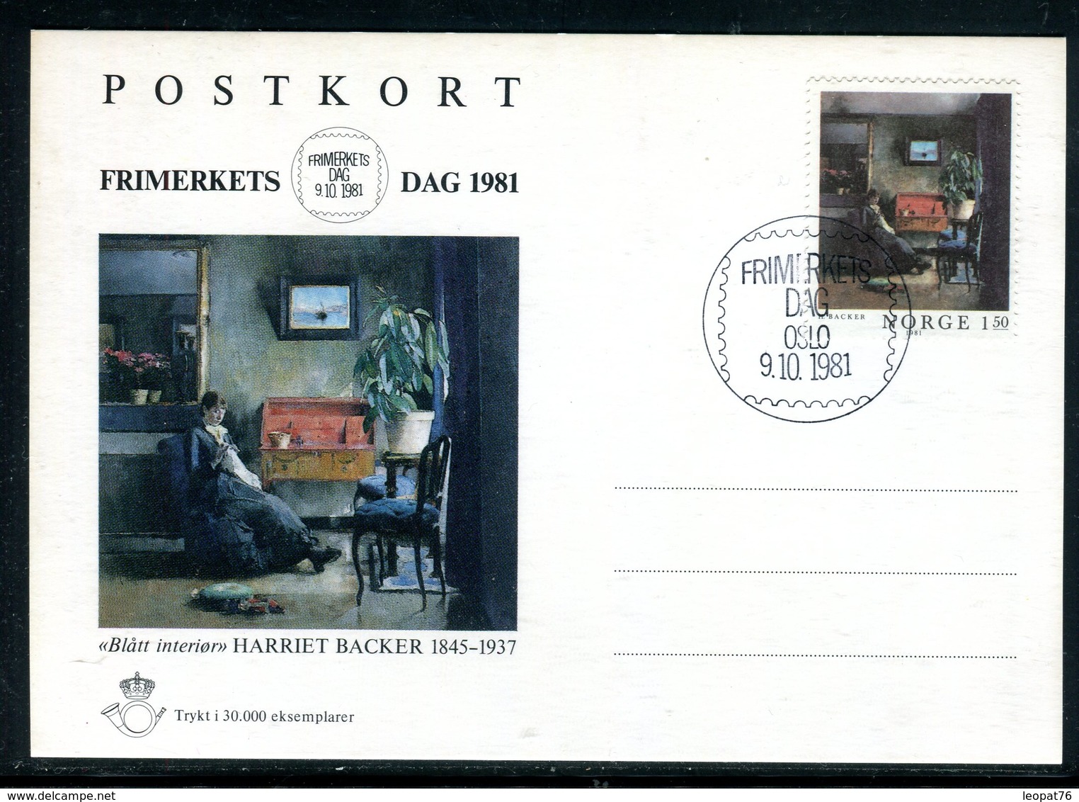 Norvège - Carte Maximum 1981 - Oeuvre De Backer - Maximum Cards & Covers