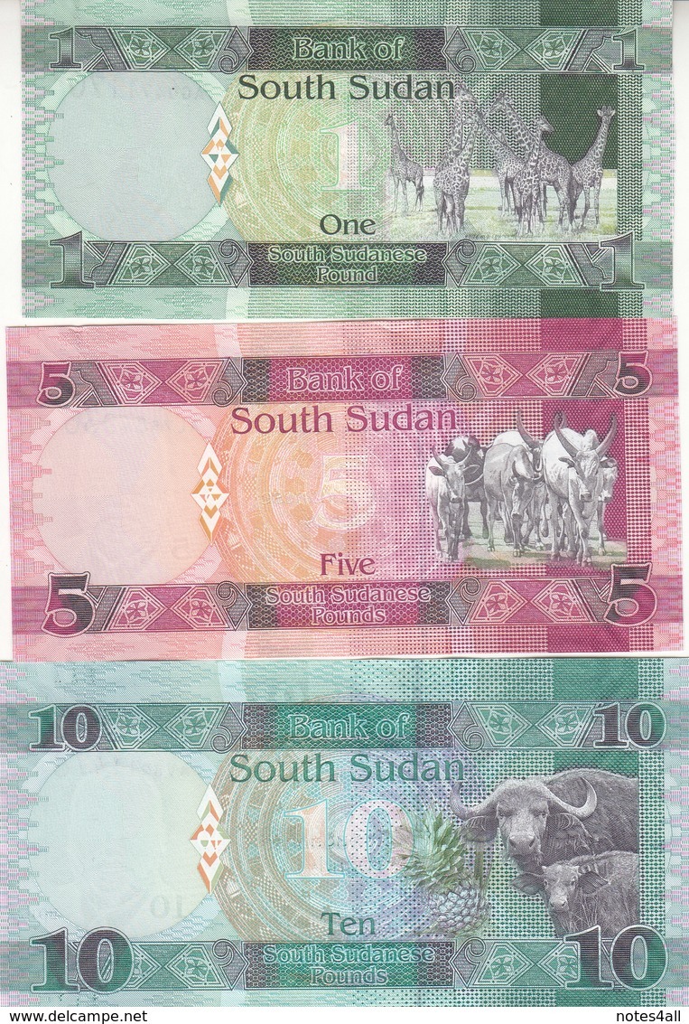 SOUTH SUDAN 1 5 10 20 50 100 POUND 2011 : 2017 P-NEW UNC CURRENT FULL SET lot