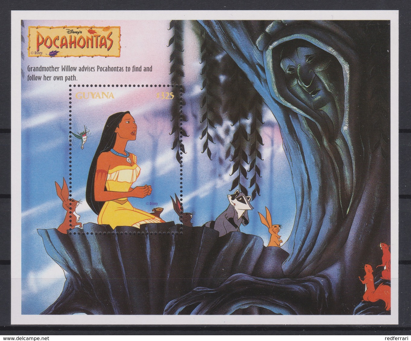 2328  WALT DISNEY - GUYANA ( POCAHONTAS) Presentation Of The Cartoon Characters -Grandmother Willow Advises Pocahontas - Disney