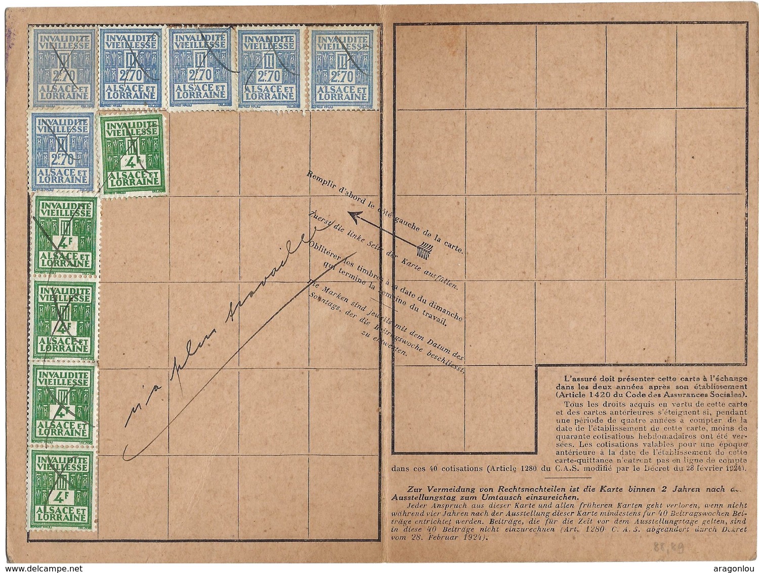 Carte-Quittance Institut D'Assurance Alsace-Lorraine, Strasbourg, 30.4. 1936 (4scans) - Documents Historiques