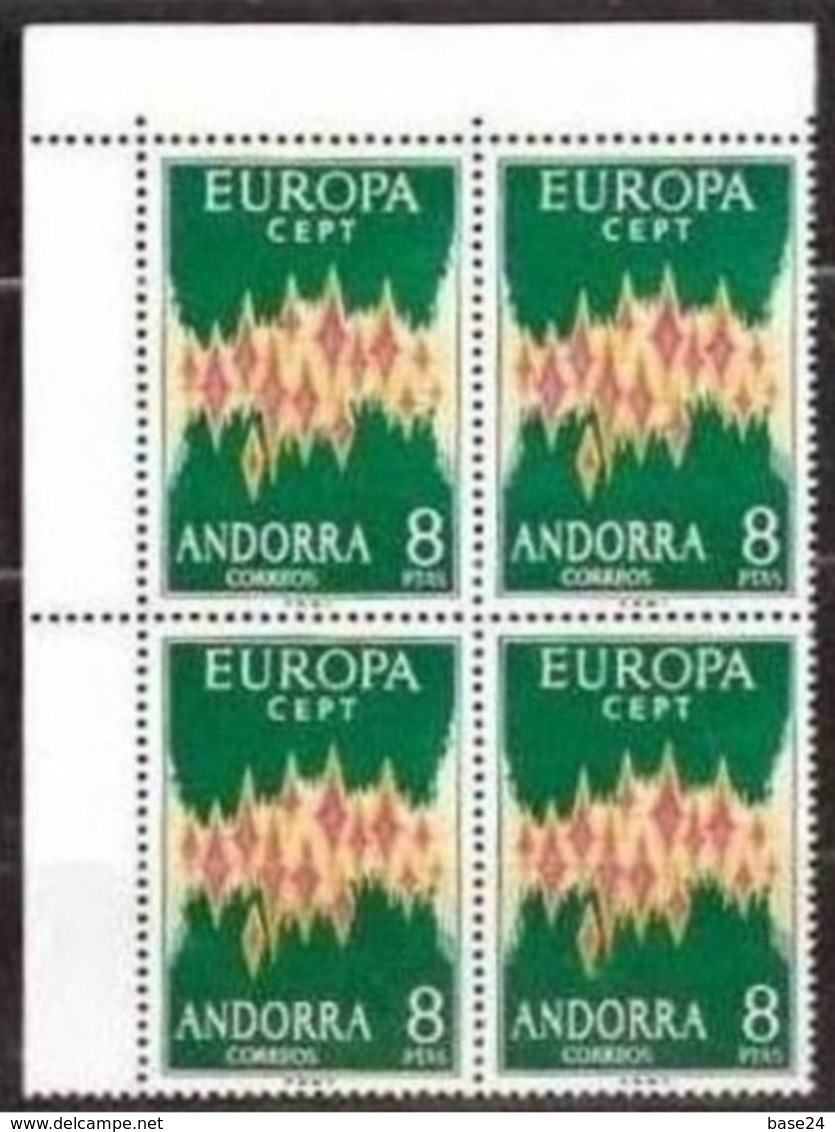 1972 Spanish Andorra Andorre EUROPA CEPT EUROPE Quartina Angolare MNH** Block-4 - 1972