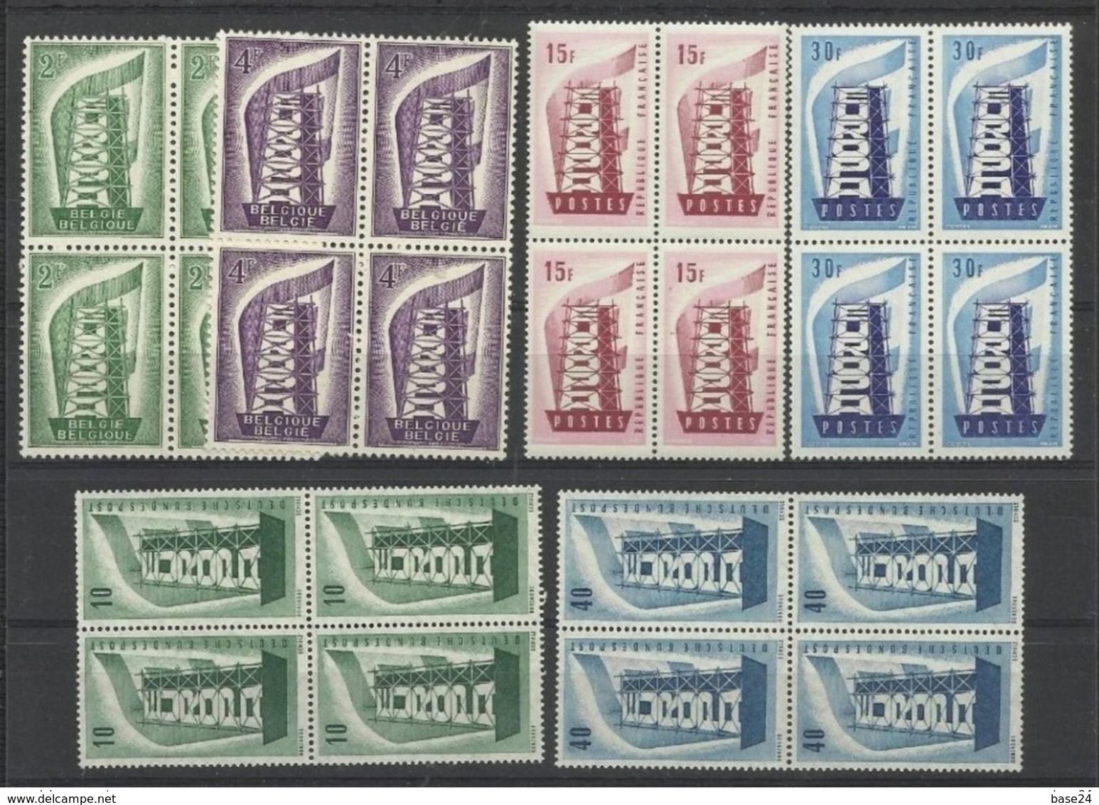 1956 Europa CEPT Europe ANNATA  YEAR In Quartina Di 6 Paesi MNH** Block 4 TORRE TOWER - Años Completos