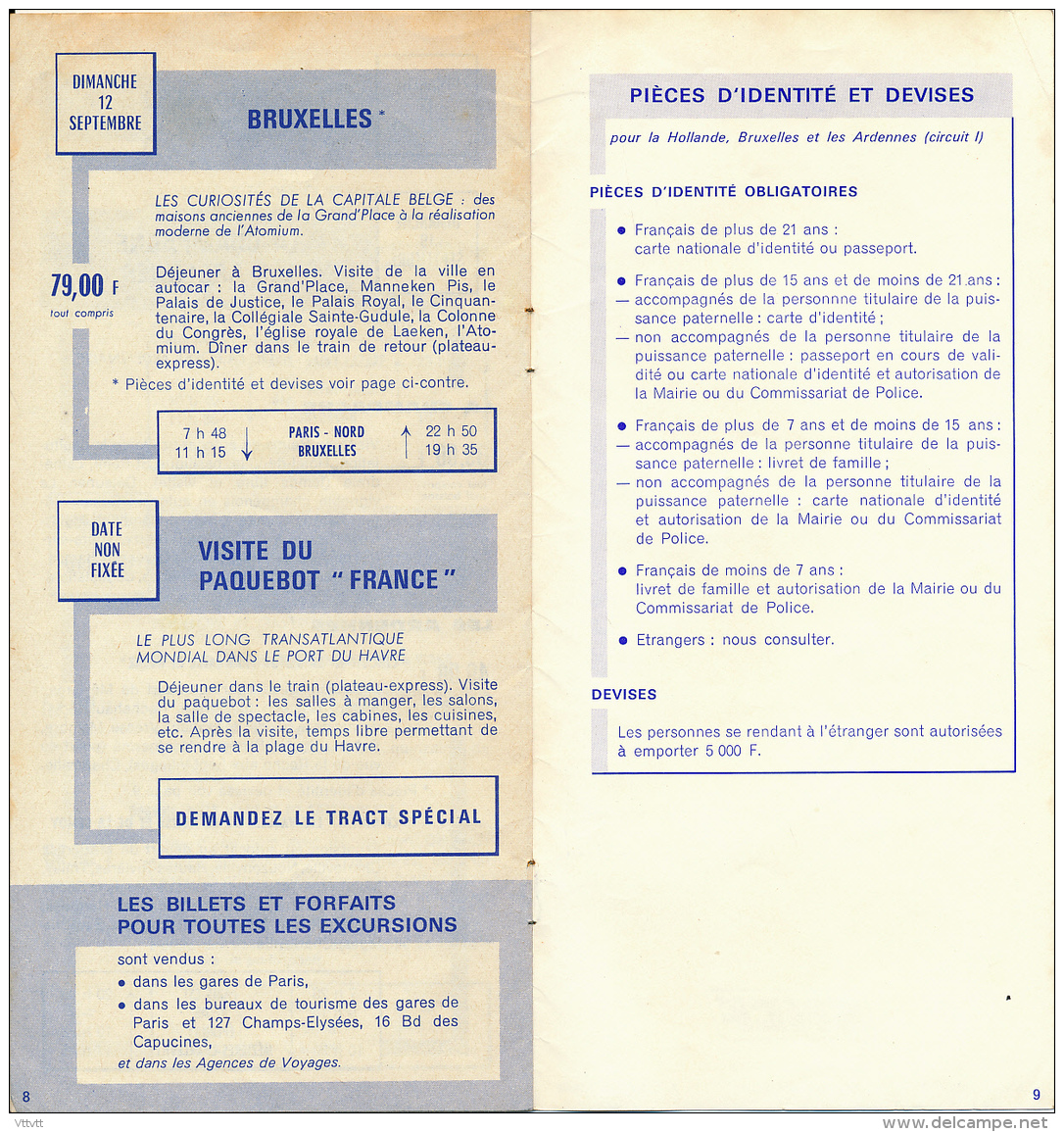 1965 : LES BEAUX DIMANCHES DE LA SNCF, TRAINS SPECIAUX D' EXCURSIONS AU DEPART DE PARIS, 12 PAGES (10,5 Cm Sur 22 Cm) - Transporte