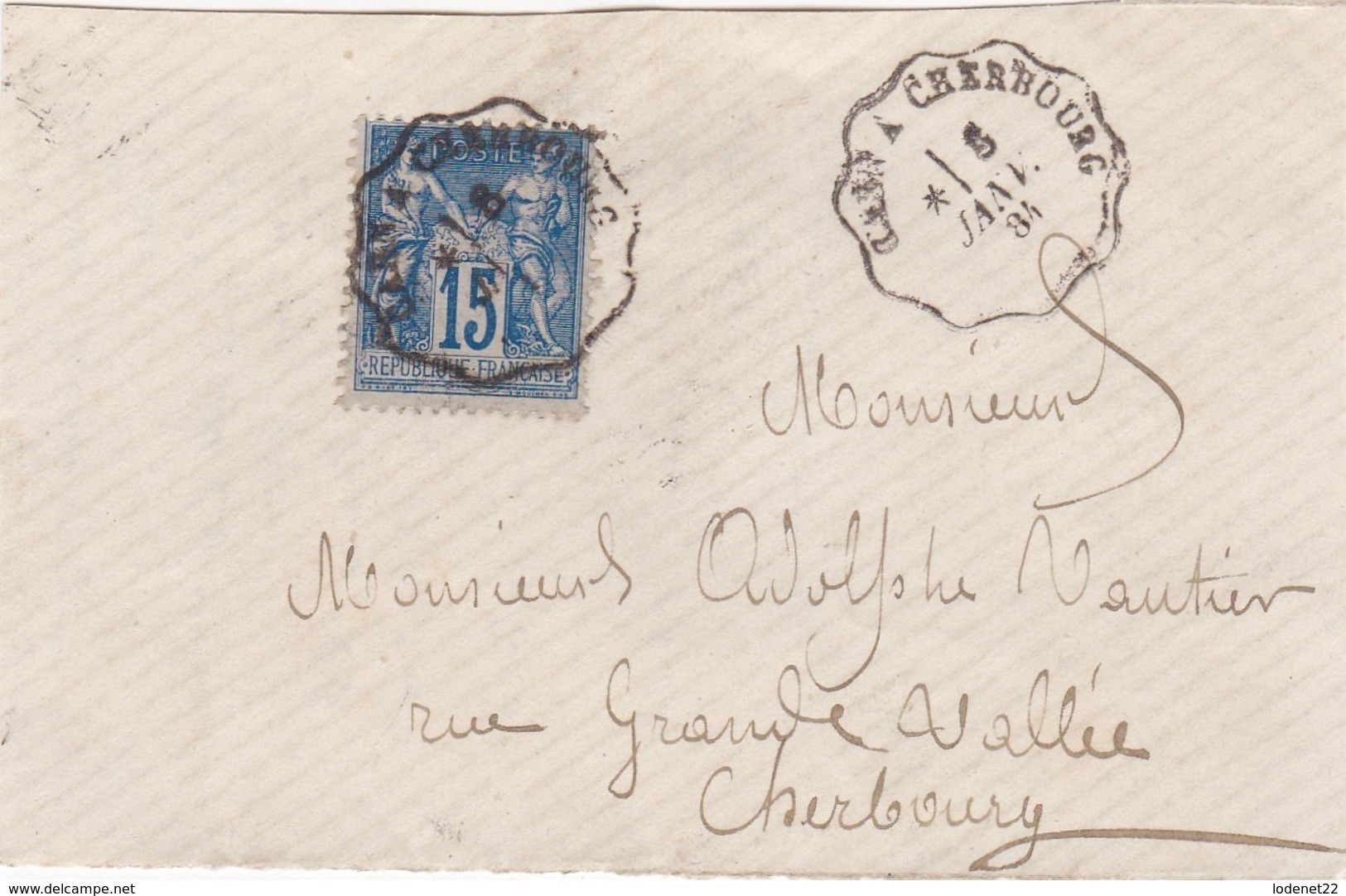 FRANCE  Devant De Lettre  Cachet Convoyeur   Caen à Cherbourg  1884 - 1877-1920: Période Semi Moderne