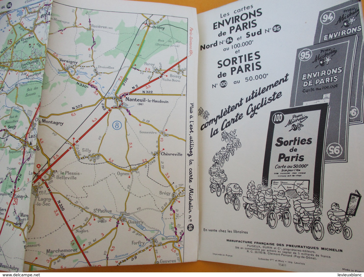 Pneu Michelin / Carte Cycliste/ 50 Km Autour De Paris/ Services De Tourisme/1955     PGC199 - Roadmaps