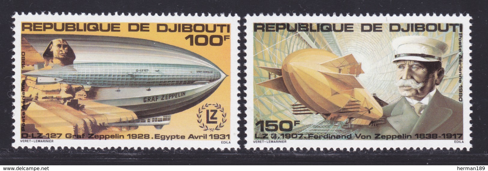 DJIBOUTI AERIENS N°   144 & 145 ** MNH Neufs Sans Charnière, TB (D7445) Zeppelin - Djibouti (1977-...)